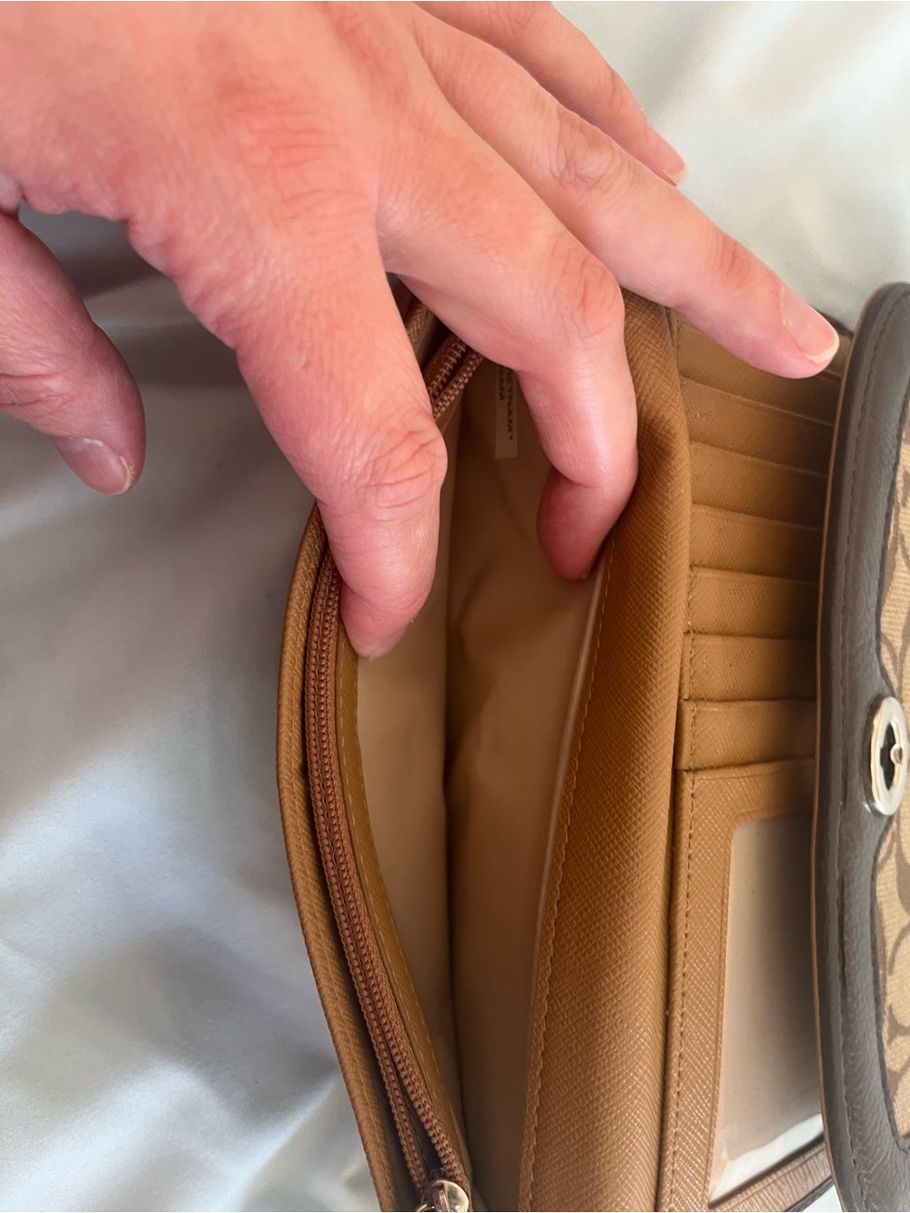 Coach Brown and Tan Signature Canvas Turnlock Clutch Wallet - Picture 6 of 10